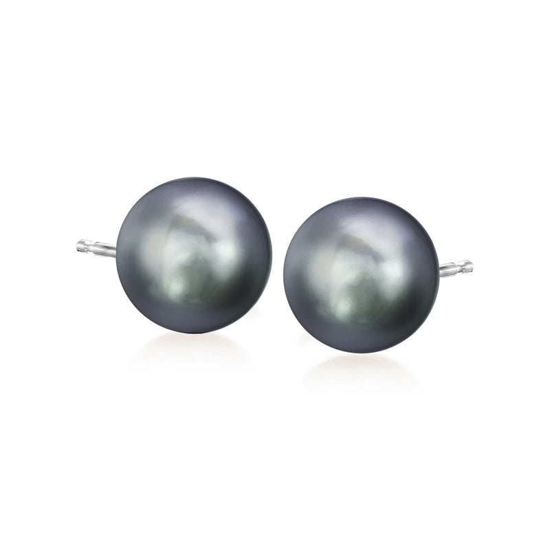 Black cultured pearl stud earrings with 14kt white gold post backs