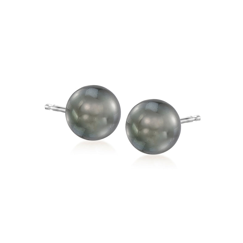 8-9mm black Tahitian pearl stud earrings, 14kt white gold posts