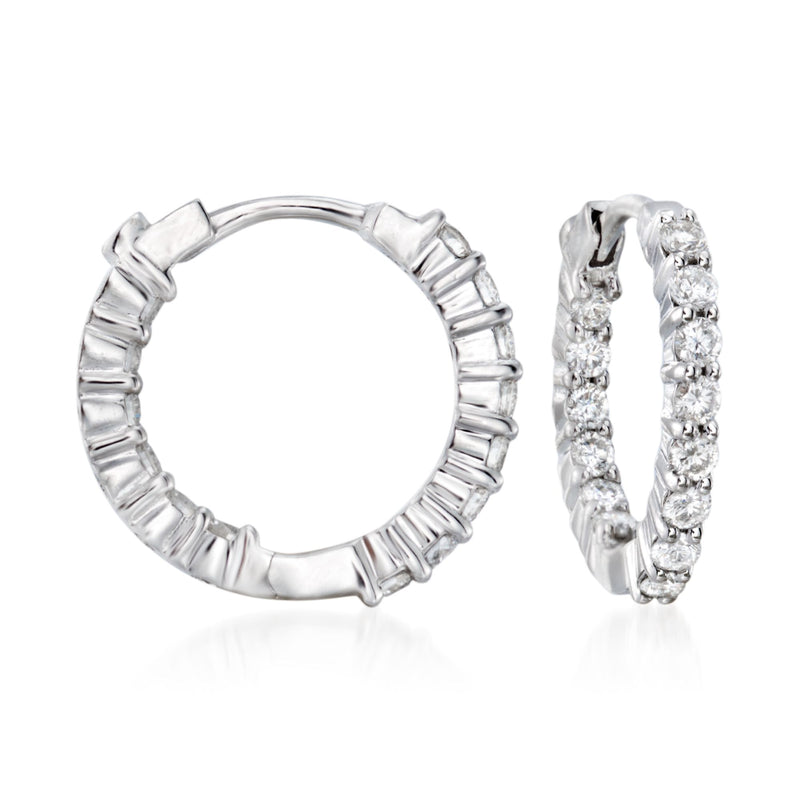 Roberto Coin diamond hoop earrings in 18kt white gold, one plain and one diamond-set