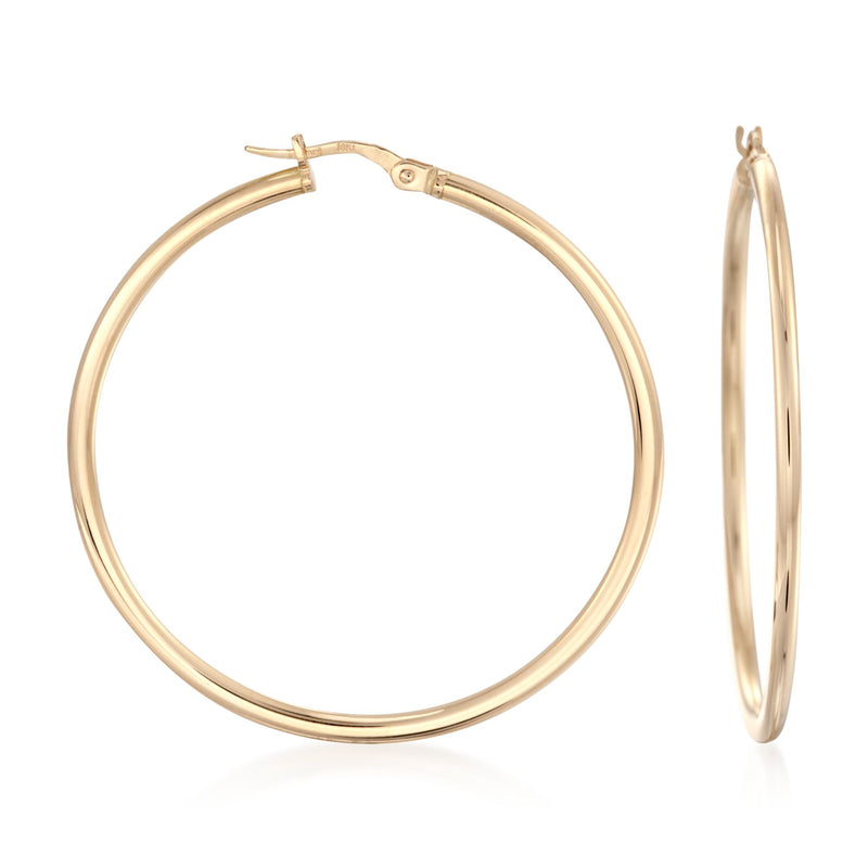 18kt yellow gold hoop earrings with hinged clasp, 2mm tube