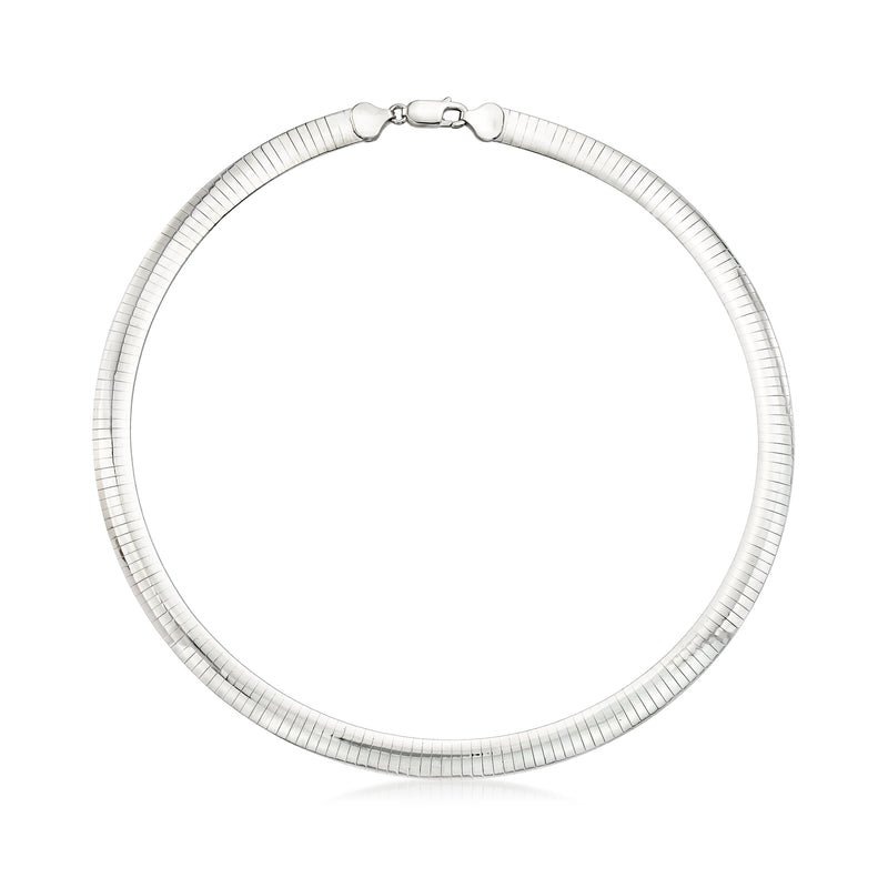 Sterling silver omega chain necklace, ribbed 8mm links, round profile