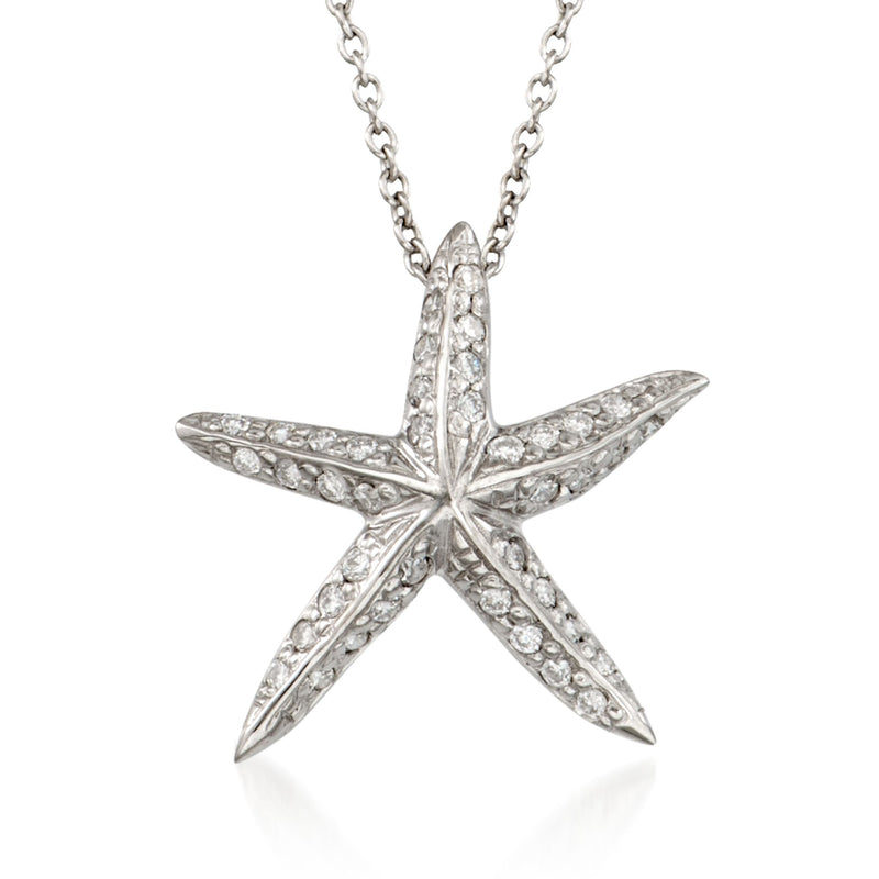 18kt white gold diamond starfish pendant necklace with prong-set sparkling stones