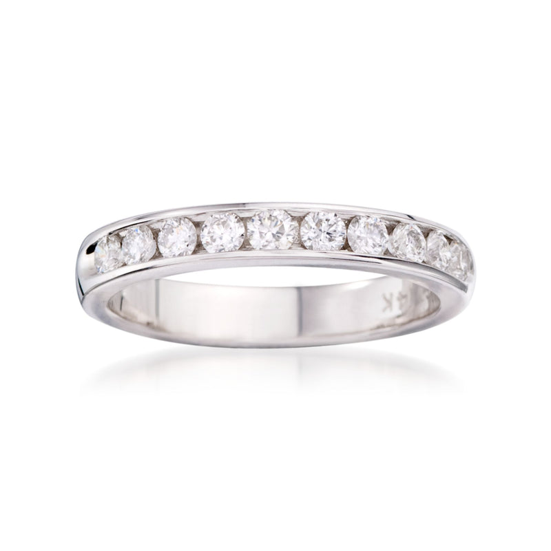 14kt white gold diamond wedding ring with a continuous row of small round stones