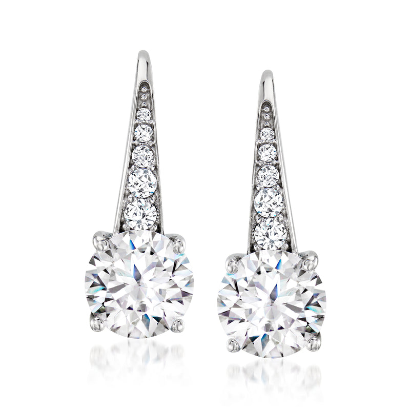 Sterling silver CZ drop earrings with round halo stones and leverback closures