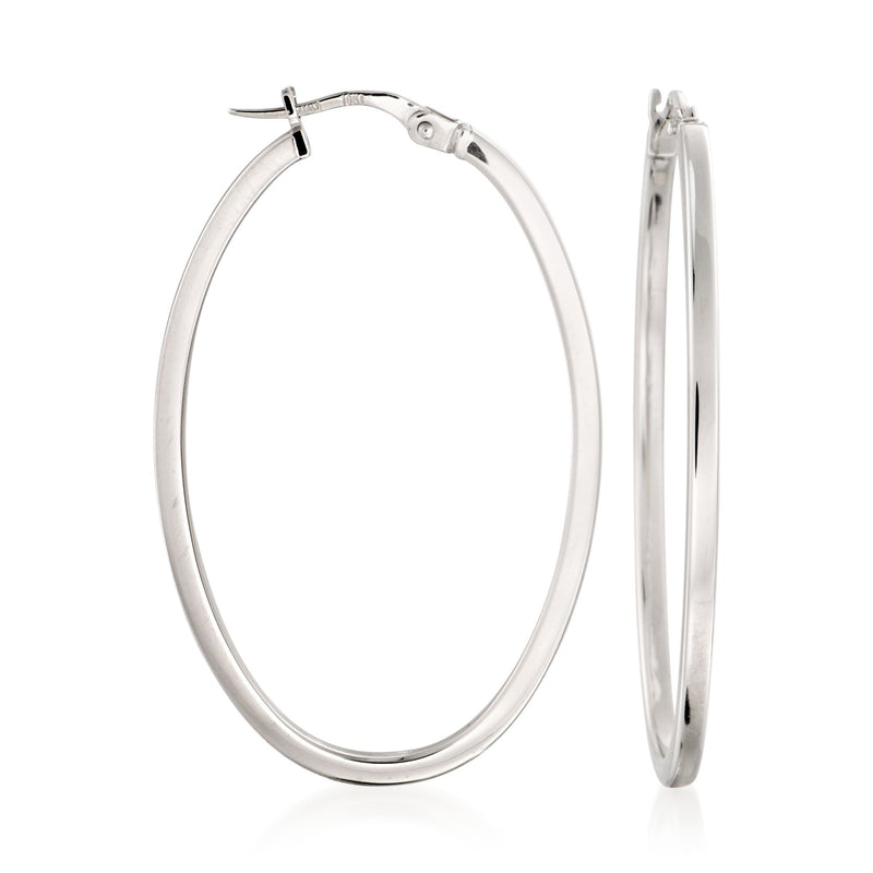 Roberto Coin 18kt white gold oval hoop earrings, hinged clasp, polished finish