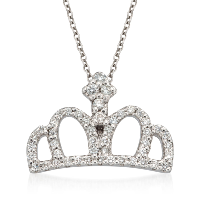 Roberto Coin crown diamond pendant necklace in 18k white gold with sparkling stones
