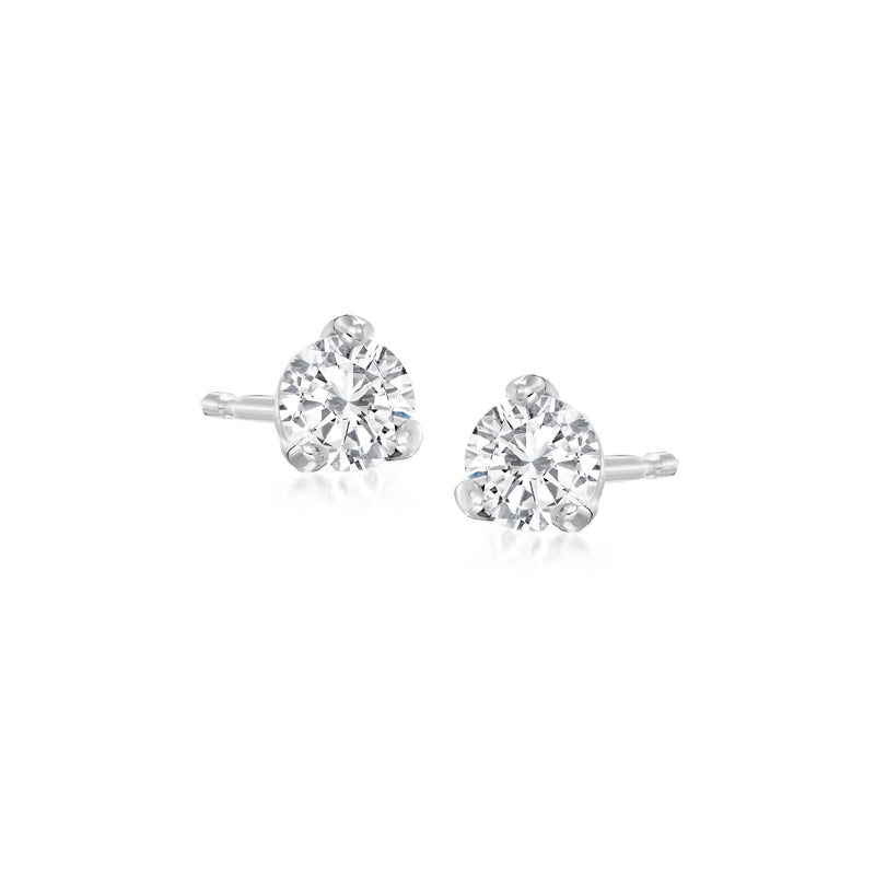 Platinum martini diamond stud earrings with round brilliant center stones