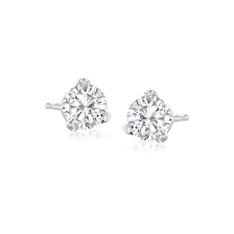 Platinum diamond martini stud earrings, round brilliant center stones