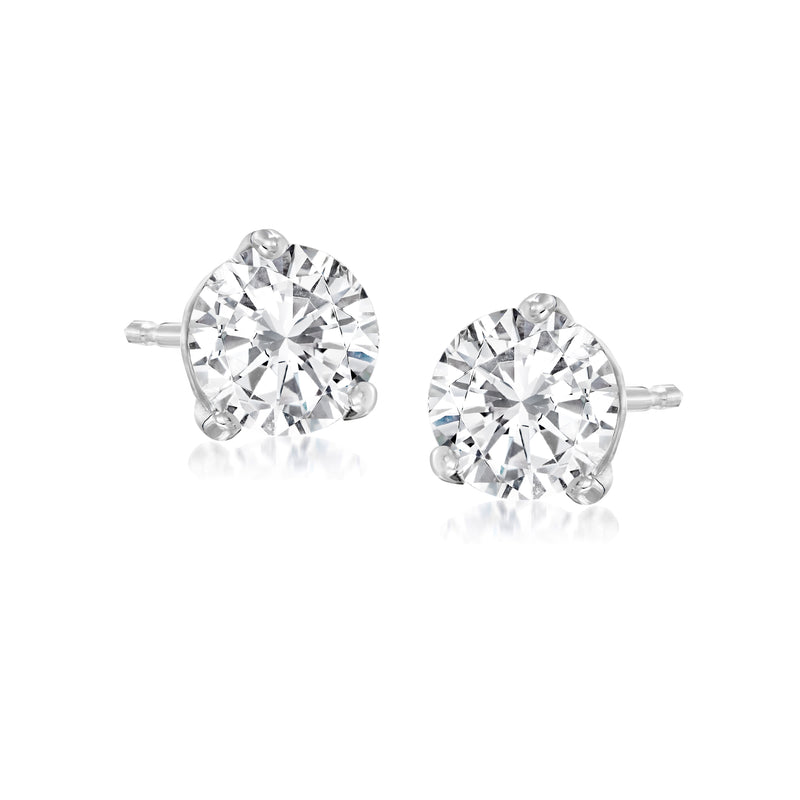 Platinum round diamond martini stud earrings, circular top with prongs