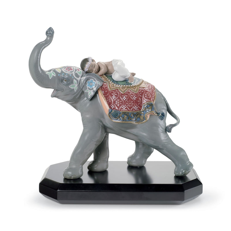 Lladro Jaipur Festival porcelain figurine of a decorated elephant with rider, standing