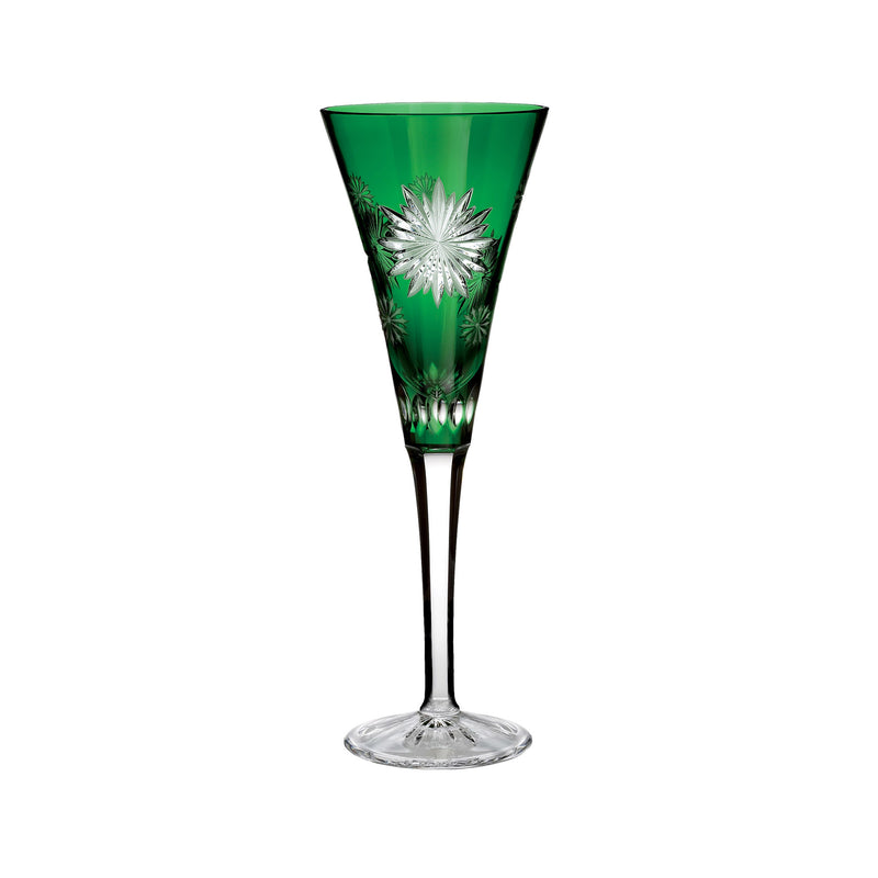 Emerald green crystal prestige flute with engraved snowflake pattern