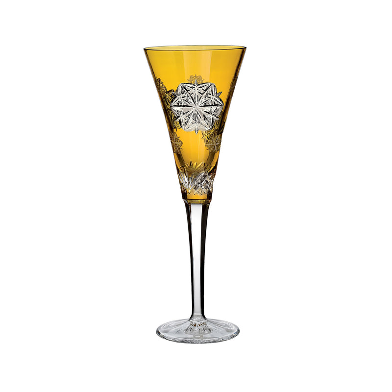Amber crystal prestige flute with engraved snowflake medallion