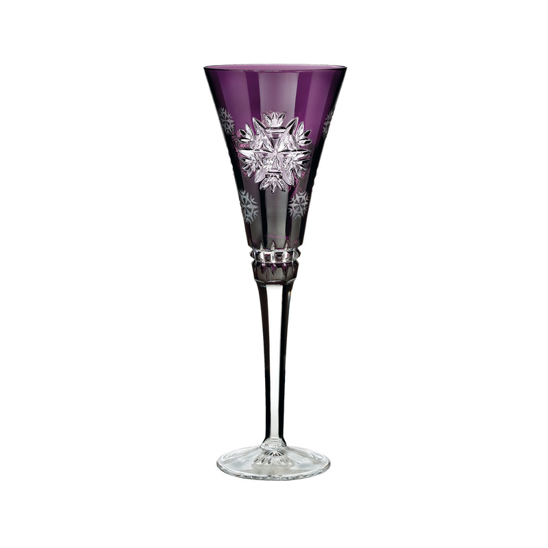 Waterford Crystal amethyst prestige flute with snowflake cutout on purple bowl