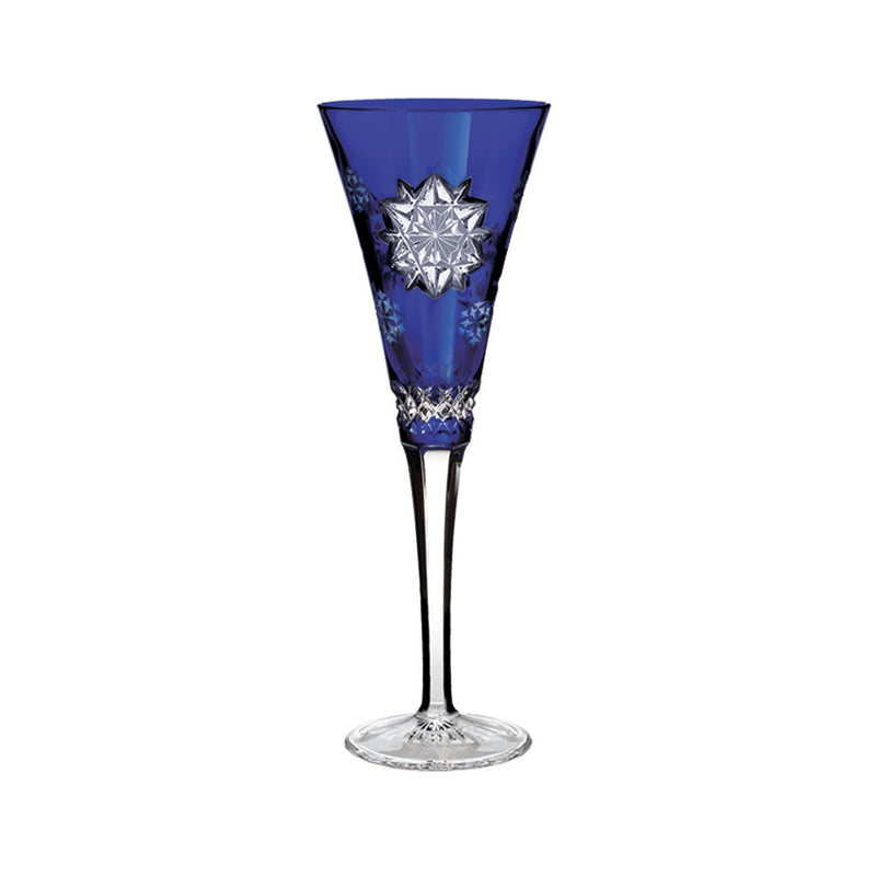 Waterford Crystal cobalt blue prestige flute with snowflake cutout