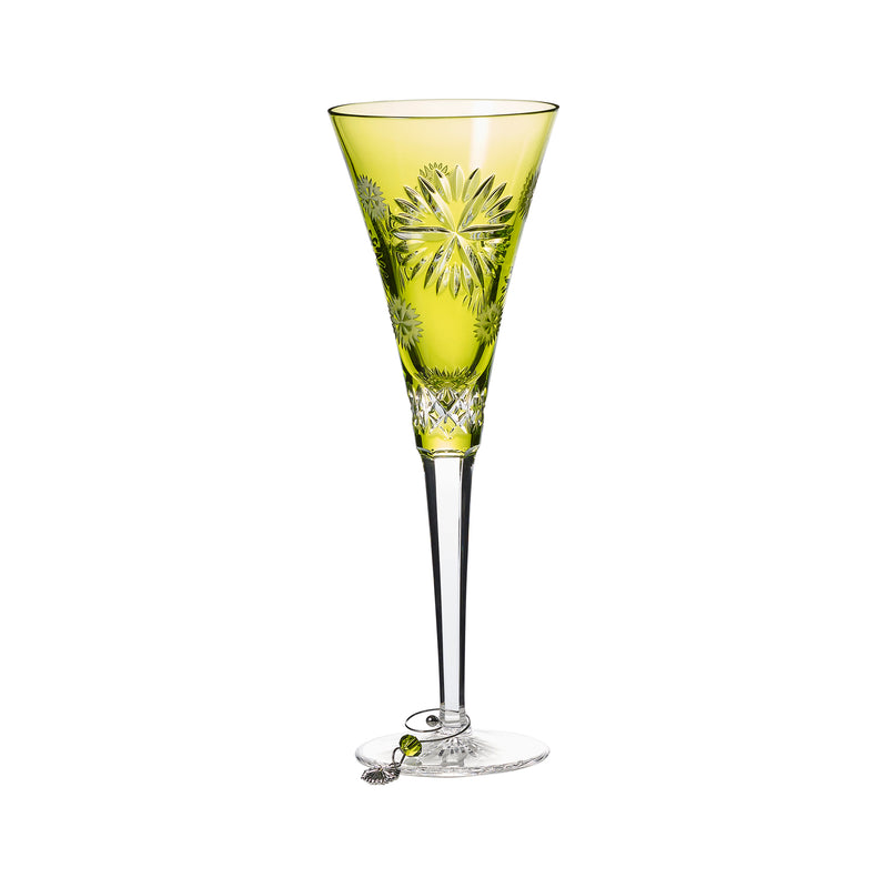 Waterford Crystal prestige flute glass with peridot green starburst cut design
