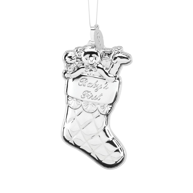 Reed & Barton sterling silver baby stocking ornament with bow and teddy bear detail