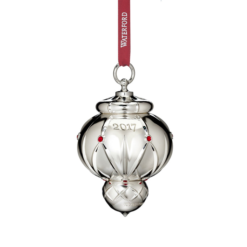 Waterford silver plate bauble ornament, Lismore cut design, 2017, red accents