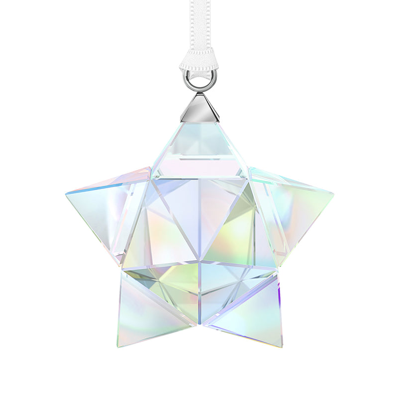 Swarovski crystal star ornament, iridescent rainbow facets with hanging loop