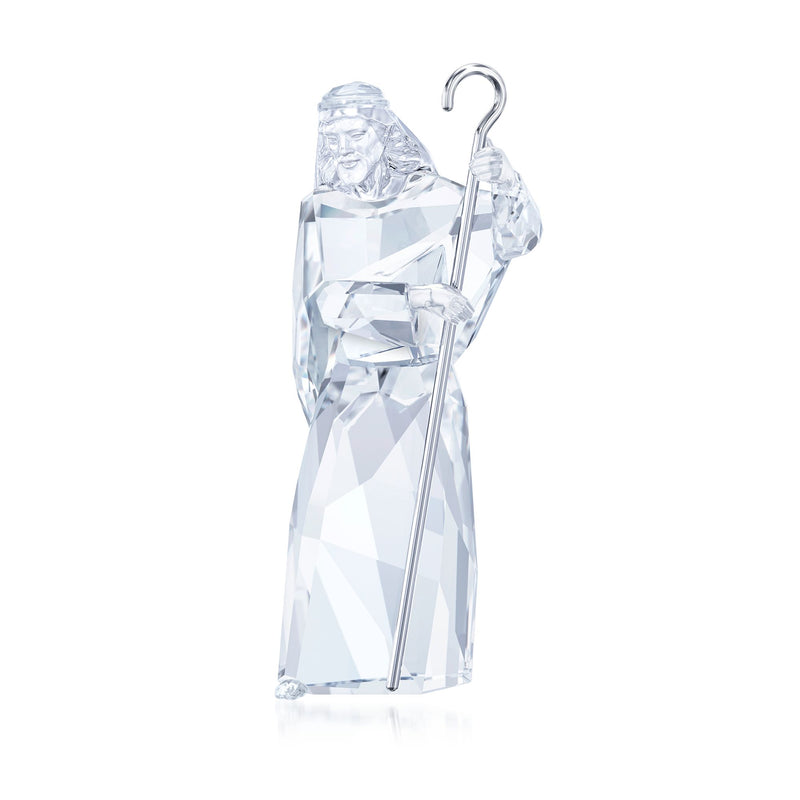 Swarovski crystal nativity shepherd figurine, clear faceted with staff