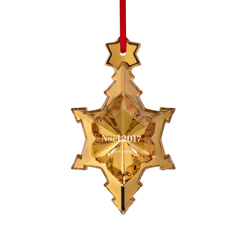 Baccarat gilded crystal Noel ornament with red hanging ribbon