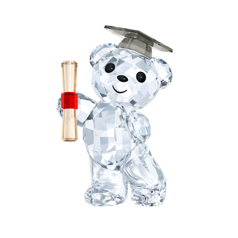 Swarovski crystal graduation bear figurine, clear icy facets, cap and diploma charm