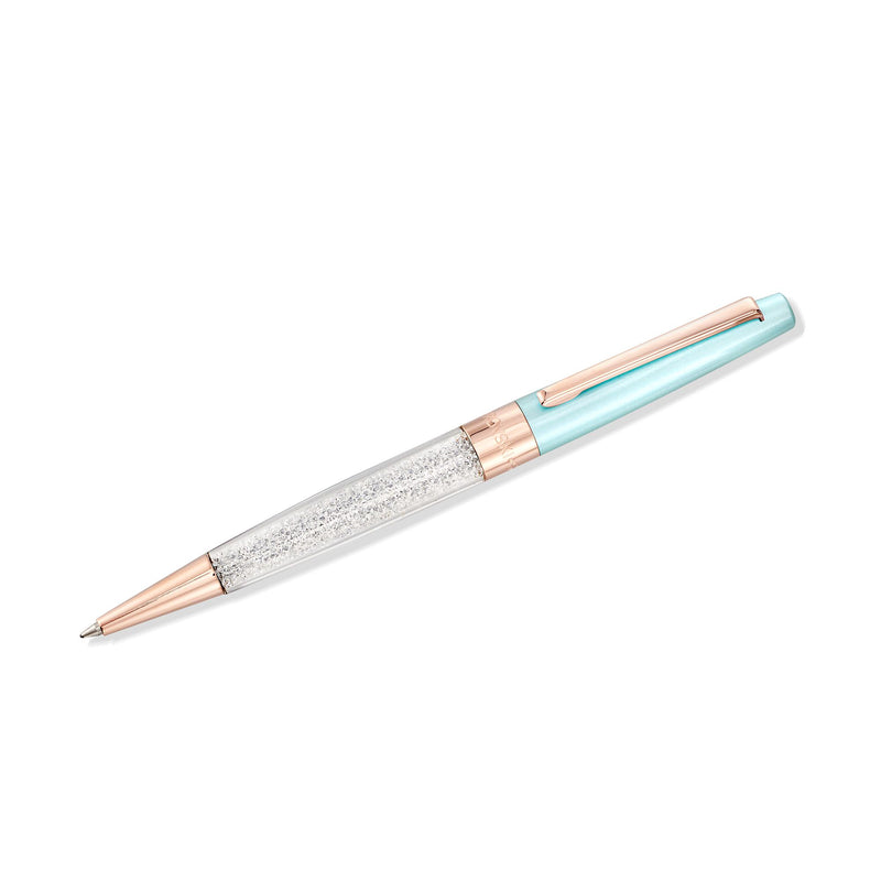 Swarovski crystal ballpoint pen with light green barrel and rose-gold trim, sparkling details