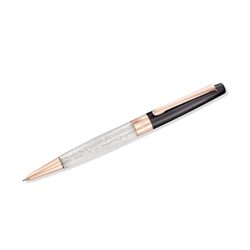 Swarovski crystal ballpoint pen with black barrel, rose-gold cap, crystal sparkle details