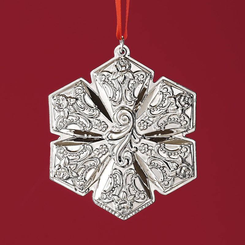 Wallace sterling silver baroque snowflake ornament with hanging loop, ornate filigree.