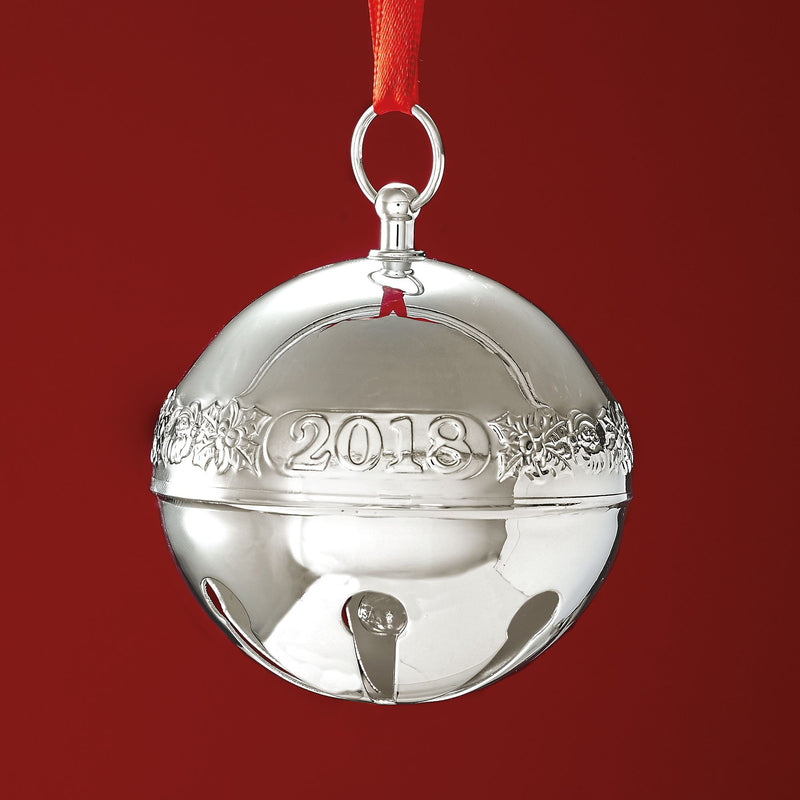 Sterling silver sleigh bell ornament with engraved 2018 and hanging loop