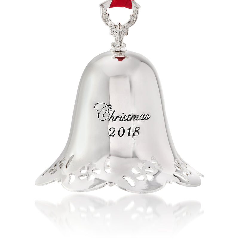 Towle silver plate pierced bell ornament, Christmas 2018 engraving