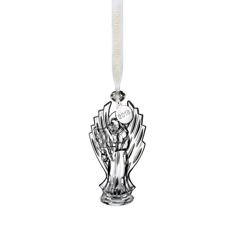 Waterford 2018 crystal angel ornament with faceted halo and dangling bell charm