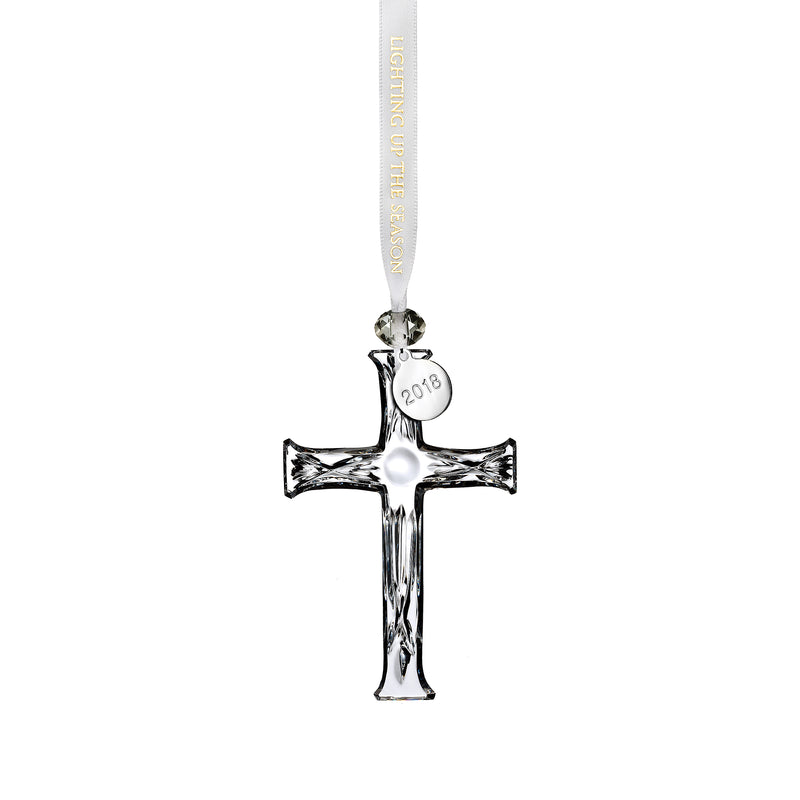 Waterford crystal cross ornament with 2018 medallion, hanging loop