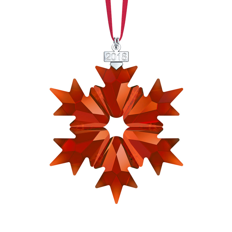 Red crystal snowflake ornament with 2018 tag and red hanging ribbon