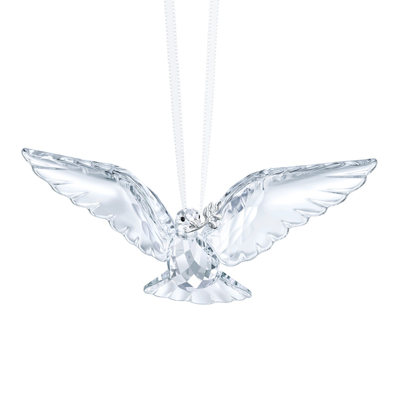 Swarovski Crystal peace dove ornament with faceted clear crystal wings and hanging ribbon