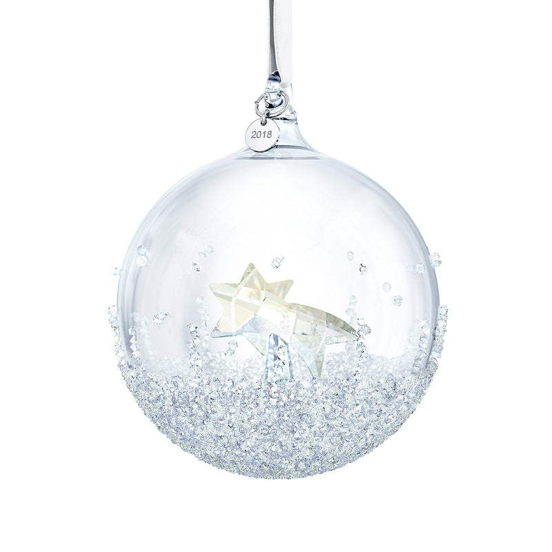 Swarovski 2018 annual crystal ball ornament, clear with silver glitter base, hanging loop