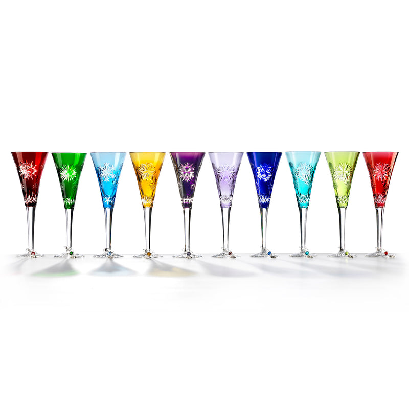 Waterford Crystal snowflake prestige flute set, 10-piece with multicolored stems