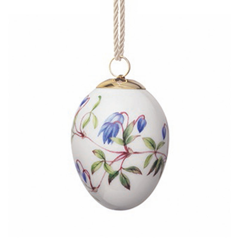 Royal Copenhagen Easter egg ornament with blue floral Clematis design
