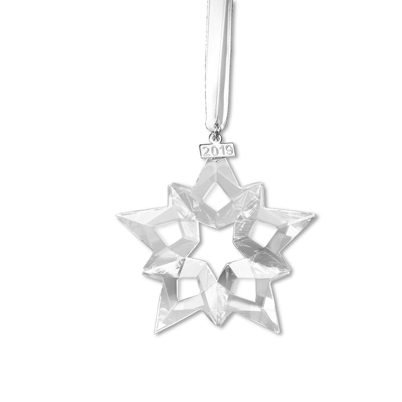 Swarovski crystal star ornament with faceted clear design and 2019 date charm