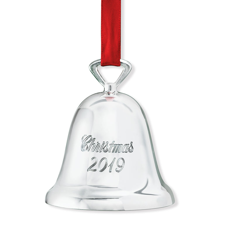Reed & Barton silver plate bell ornament with red ribbon, engraved Christmas 2019