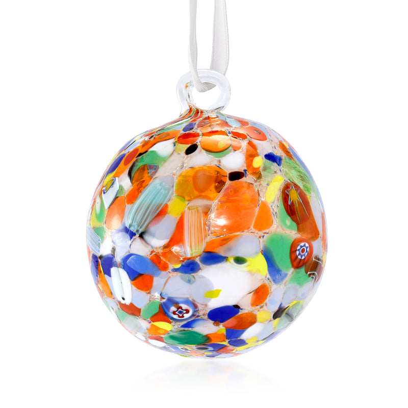 Murano glass Christmas ornament, multicolor mosaic glass ball with hanging loop