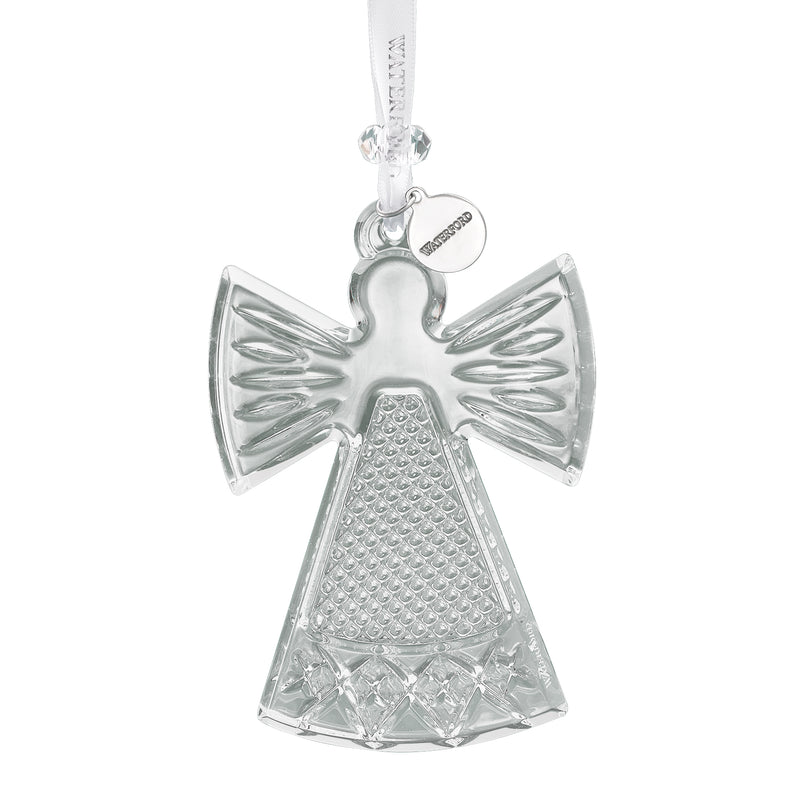 Crystal angel ornament with hanging loop, faceted body, and wings detail