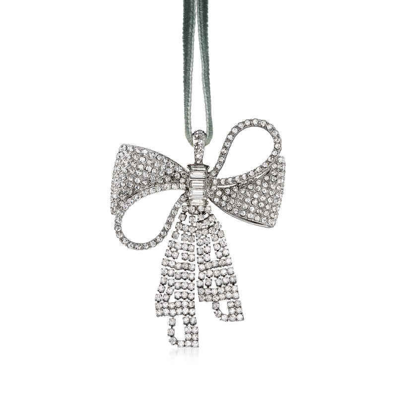 Joanna Buchanan crystal bow ornament with rhinestone sparkle and dangling tassels
