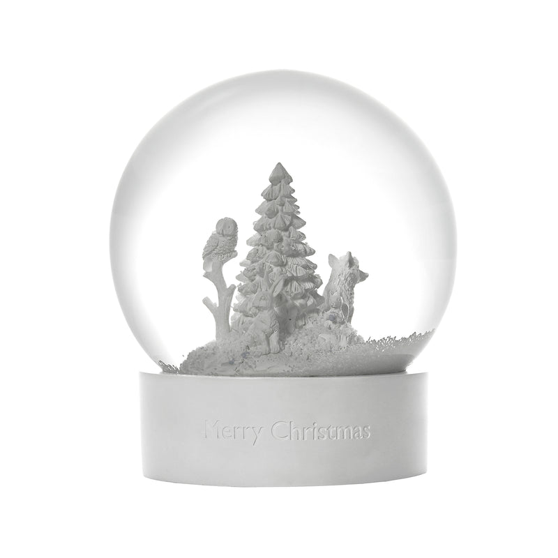 Wedgwood Holiday Snow Globe with winter scene of pine trees inside clear sphere