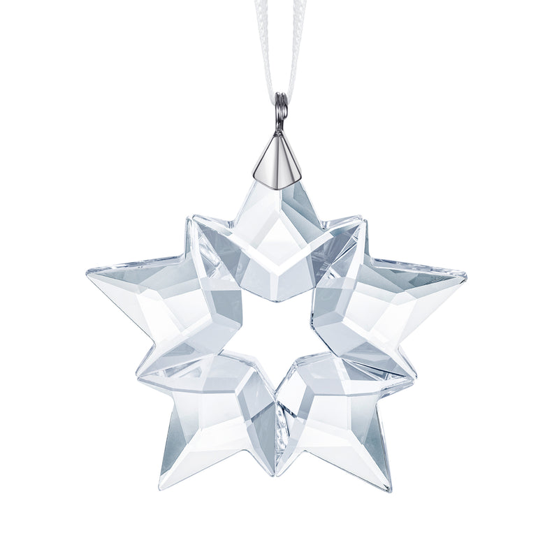Swarovski crystal star ornament with faceted clear cut-glass look, hanging with metal loop