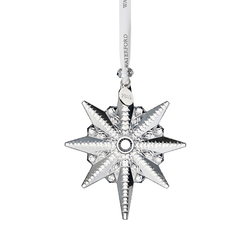 Waterford Crystal snowflake ornament with faceted star design and hanging loop