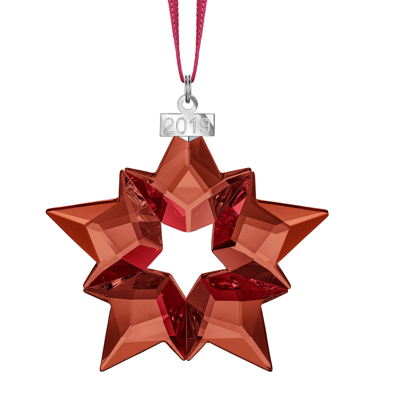 Swarovski crystal 2019 red star ornament with faceted star charm and hanging ribbon, tag