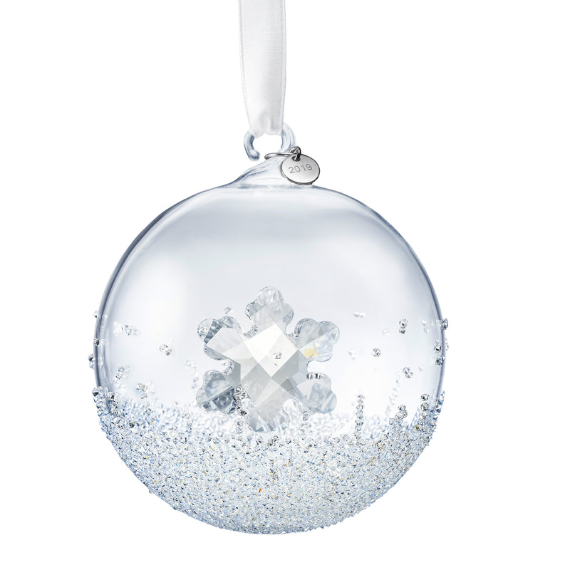 Swarovski crystal 2019 ball ornament with faceted star design and hanging ribbon loop