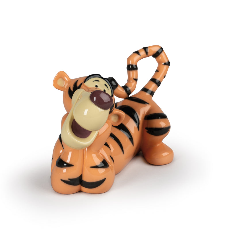 Lladro Tigger porcelain figurine, orange and black striped tiger with tail raised