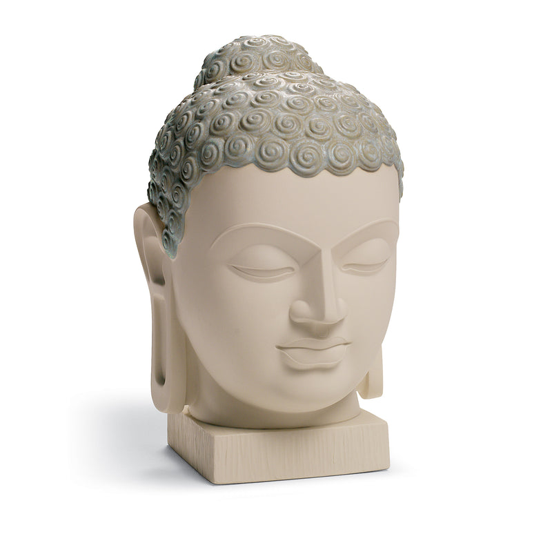 Lladro Buddha II porcelain figurine head with serene face and gray enamel hair, on base