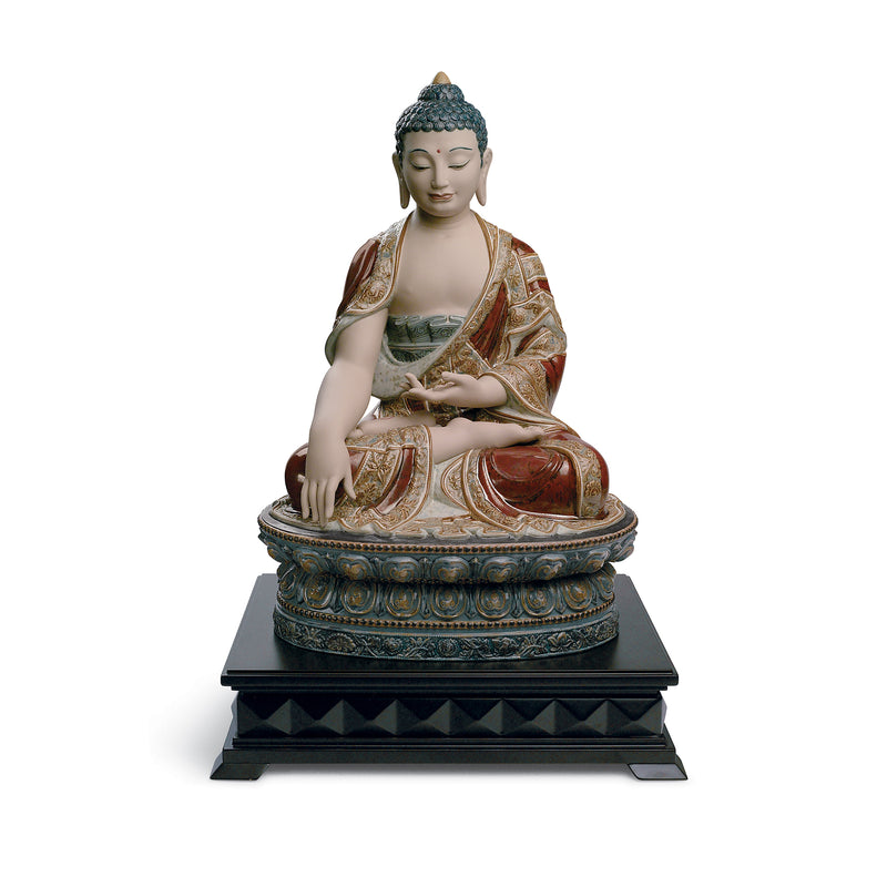 Lladro Shakyamuni Buddha porcelain figurine, seated with ornate multicolor robes on base